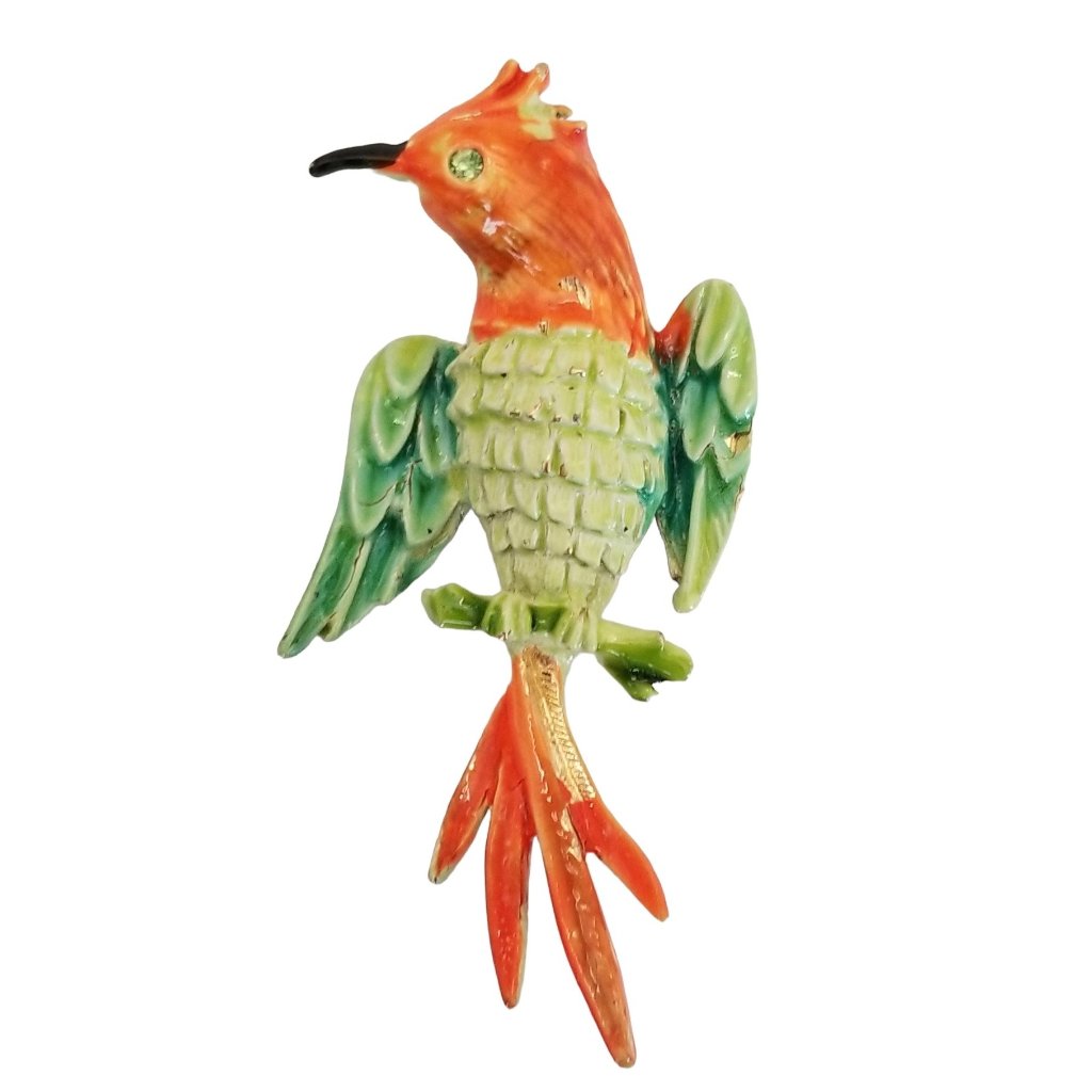 Art Arthur Pepper Gold Tone Orange Green Enamel Bird Brooch Signed M971 43$